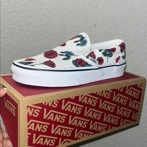 Vans Women's Rose Print Slip-On Sneakers - White and Red